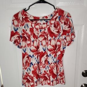 JM Collection Red and White Fitted Peplum Blouse